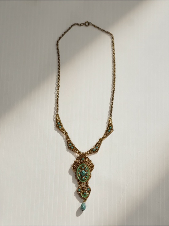 Jewelry - Gold-Tone Filigree Necklace with Turquoise Accents